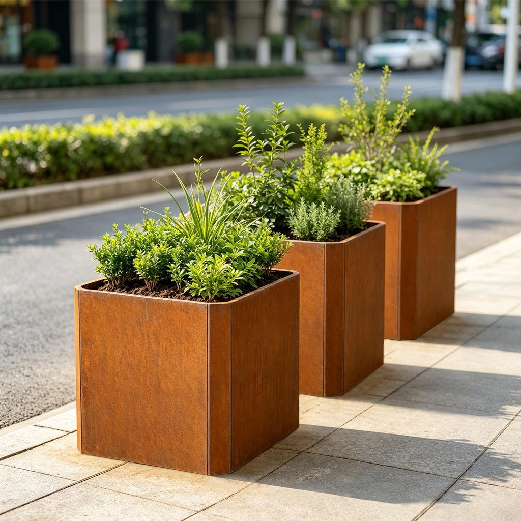 Corten Steel Planter Box 26"L x 26"W x 26"H Large Square Steel Planter Box