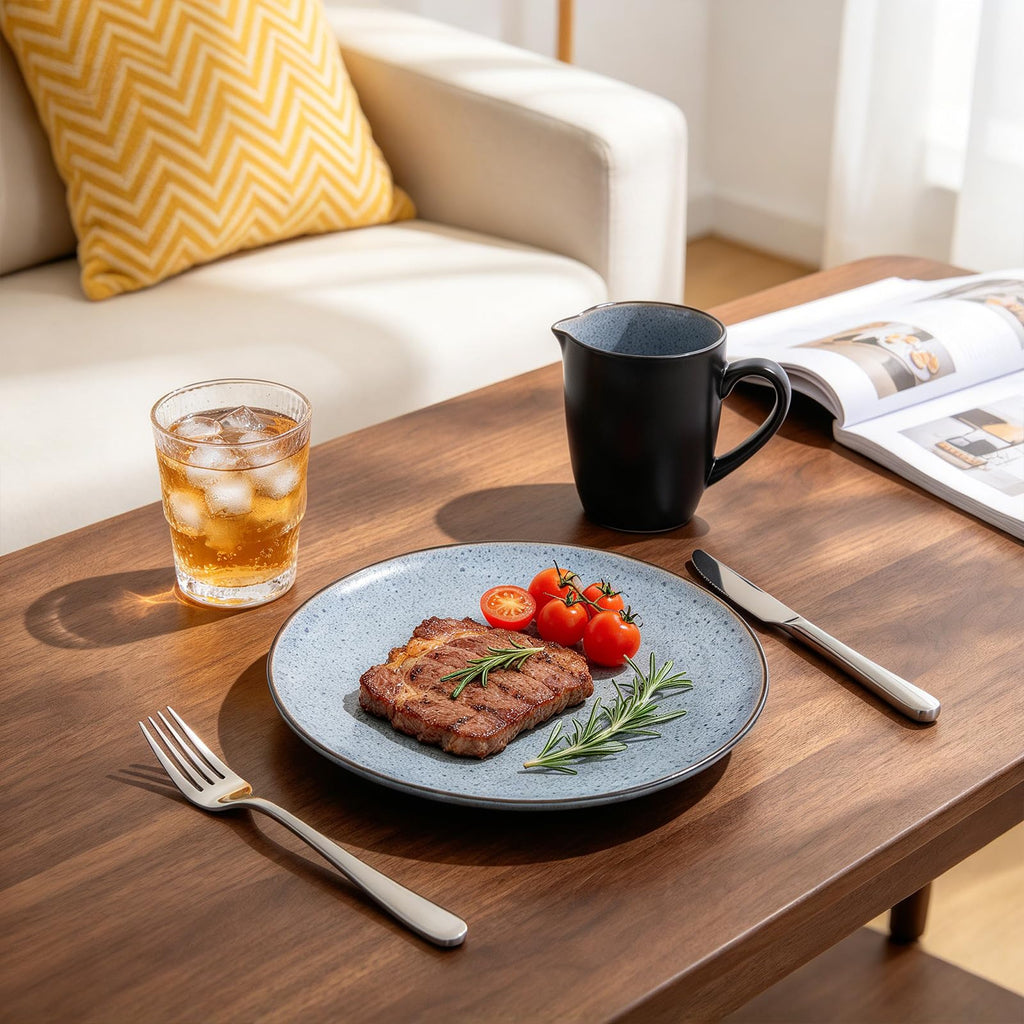 Stoneware Dinner Set Reactive Glaze (16pc Set, Grey)