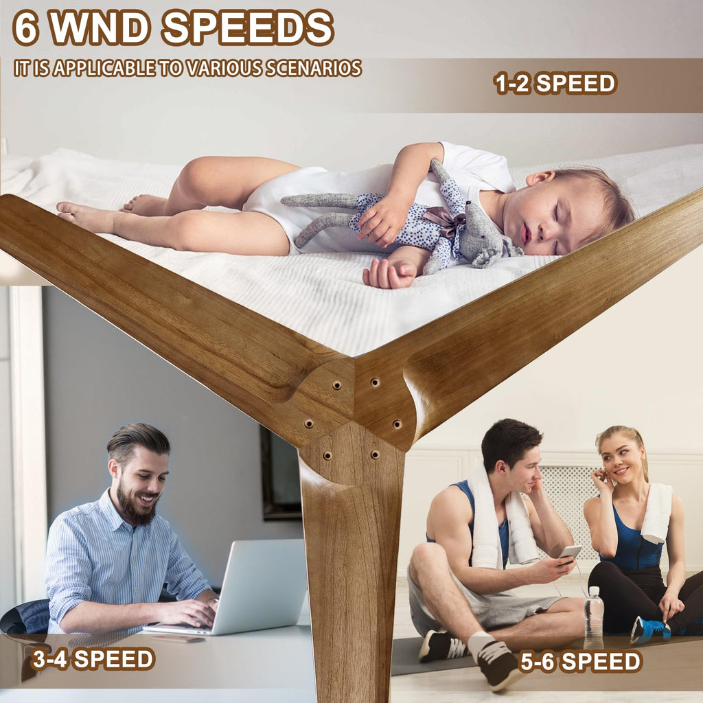 52 Inch Solid Wood 3 Blades Outdoor Ceiling Fan No Light DC Remote Control