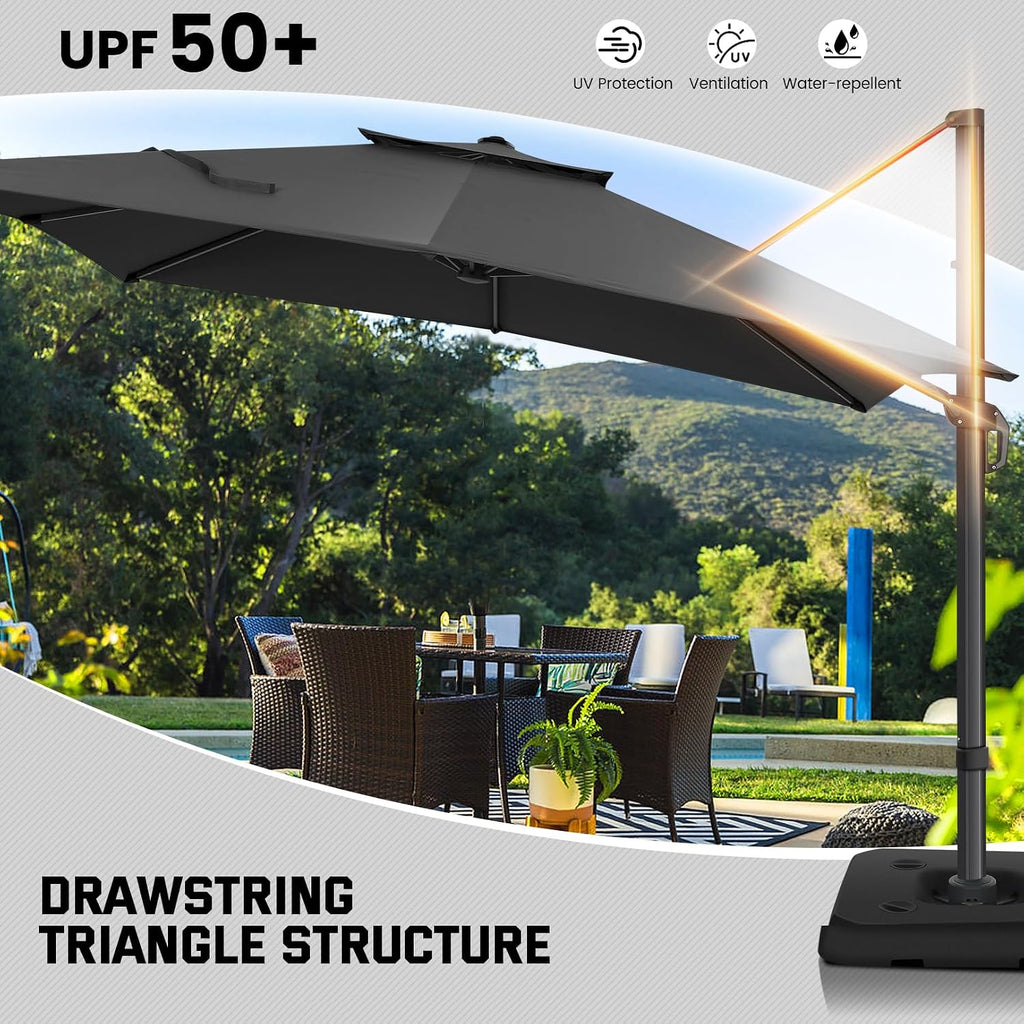 Outdoor Patio Umbrella - 10ft Cantilever Umbrella Heavy Duty Offset Umbrellas with Stand - GRAY