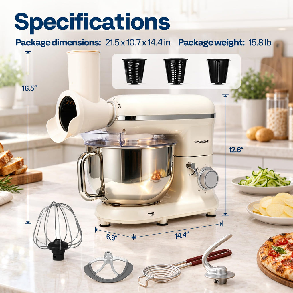 6-Qt Stand Mixer with Slicer and Shredder Attachment, Warm White