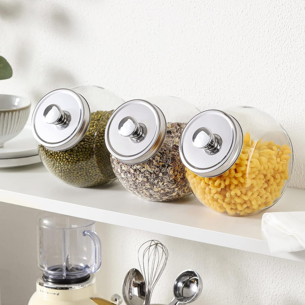 Glass Cookie Jars Counter Glass Penny Jar, Candy Jar with Metal Airtight Lid (55 Ounce) - Set of 3