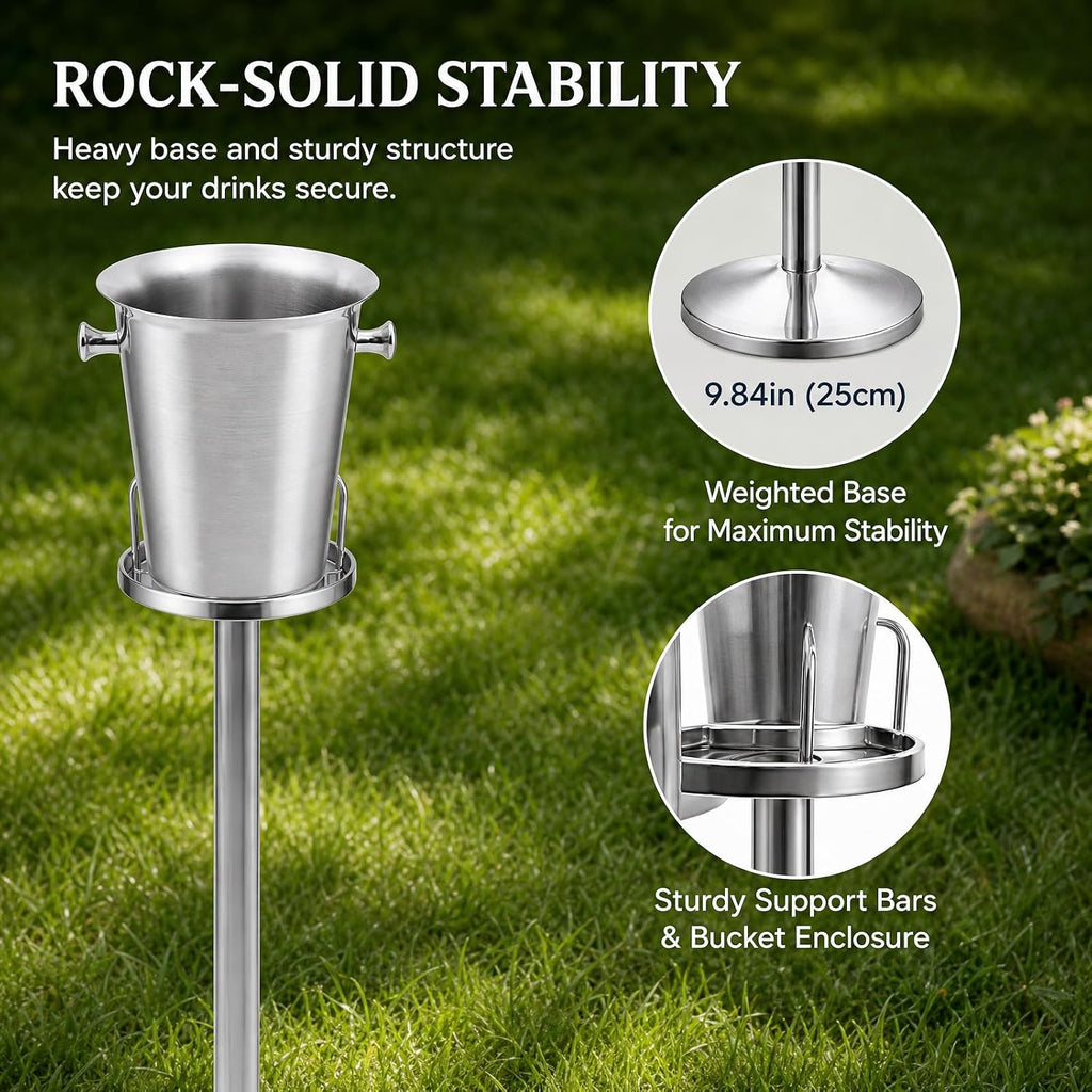 Champagne Bucket with Stand, Stainless Steel Standing Champagne Ice Bucket, Party Wine Chiller, Bucket Free Standing