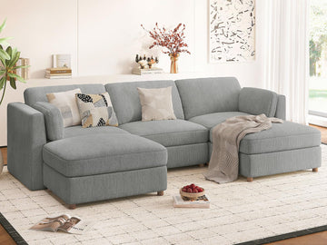 Oversized Cloud Couch 5 Seater U Shaped Modular Sectional Sofa Gray