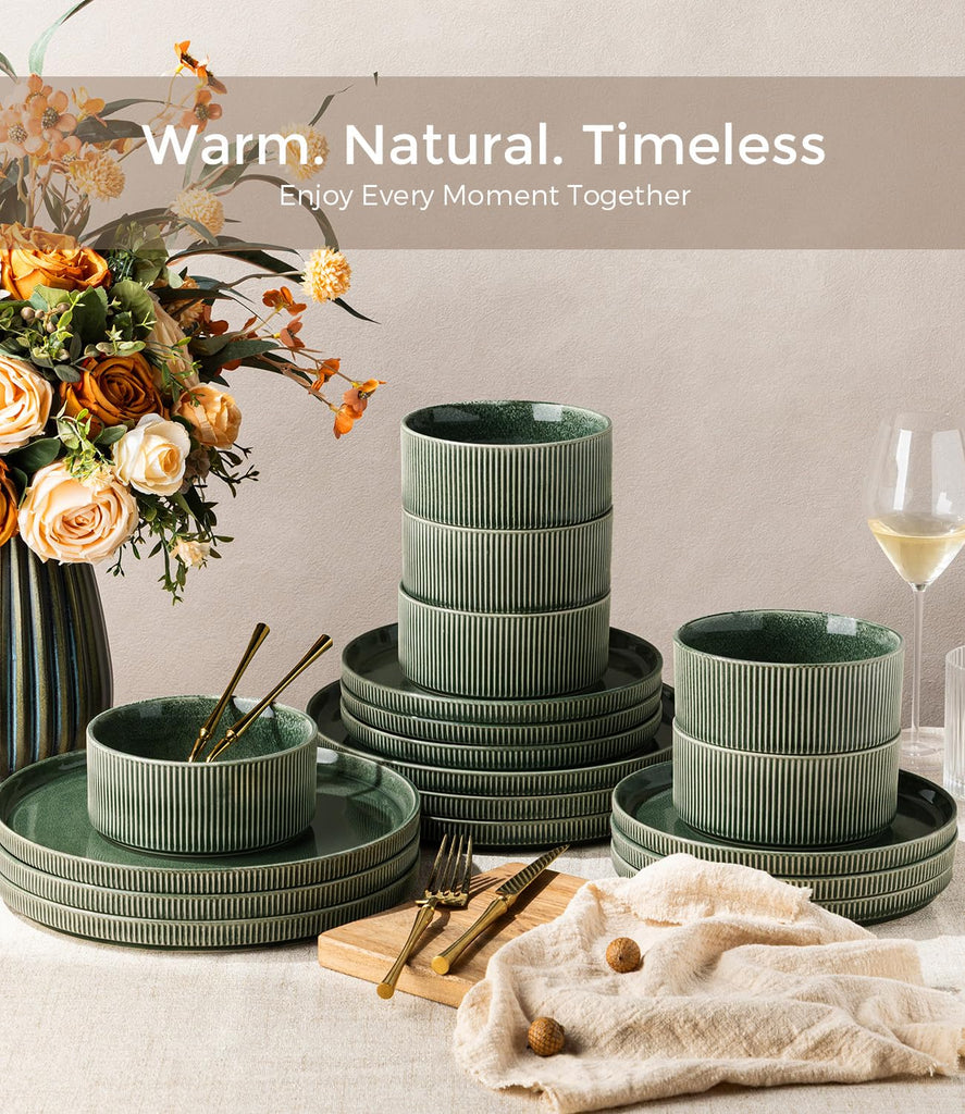 Stoneware Dinnerware Sets for 8,24-Piece Plates and Bowls Set