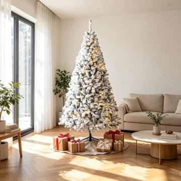 Pre-Lit Flocked Fraser Fir Artificial Christmas Tree, 6 ft, White