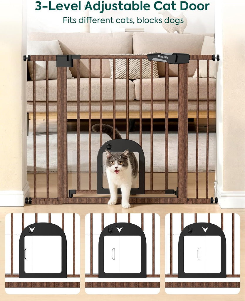 Dog Gate with Adjustable Cat Door, CatPrivilege III, 29-43"