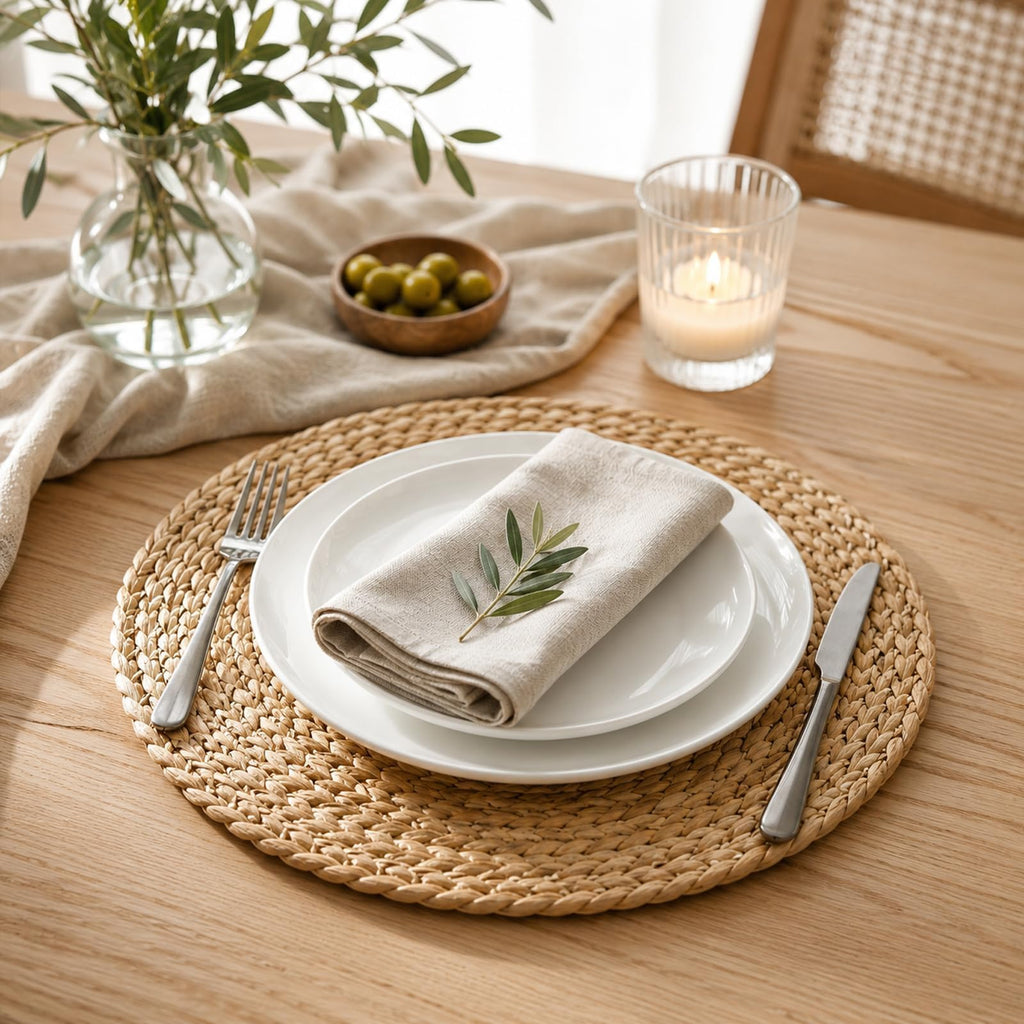 Set of 12 Round Woven Placemats, 13 Inch Rattan Chargers for Dinner Plates, Wicker Placemats, Boho Farmhouse Rustic