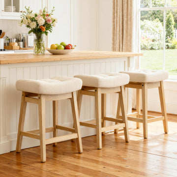 Counter Height Bar Stools Set of 3 Counter, Backless Farmhouse Island Short Barstools No Back with Padded Fabric