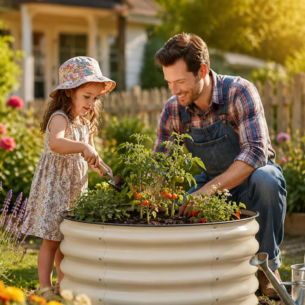 Raised Garden Bed, 2 PCS 2×2×1.5ft Round Galvanized Outdoor Planter Box, 17" Tall Deep Metal Garden Bed Kit for