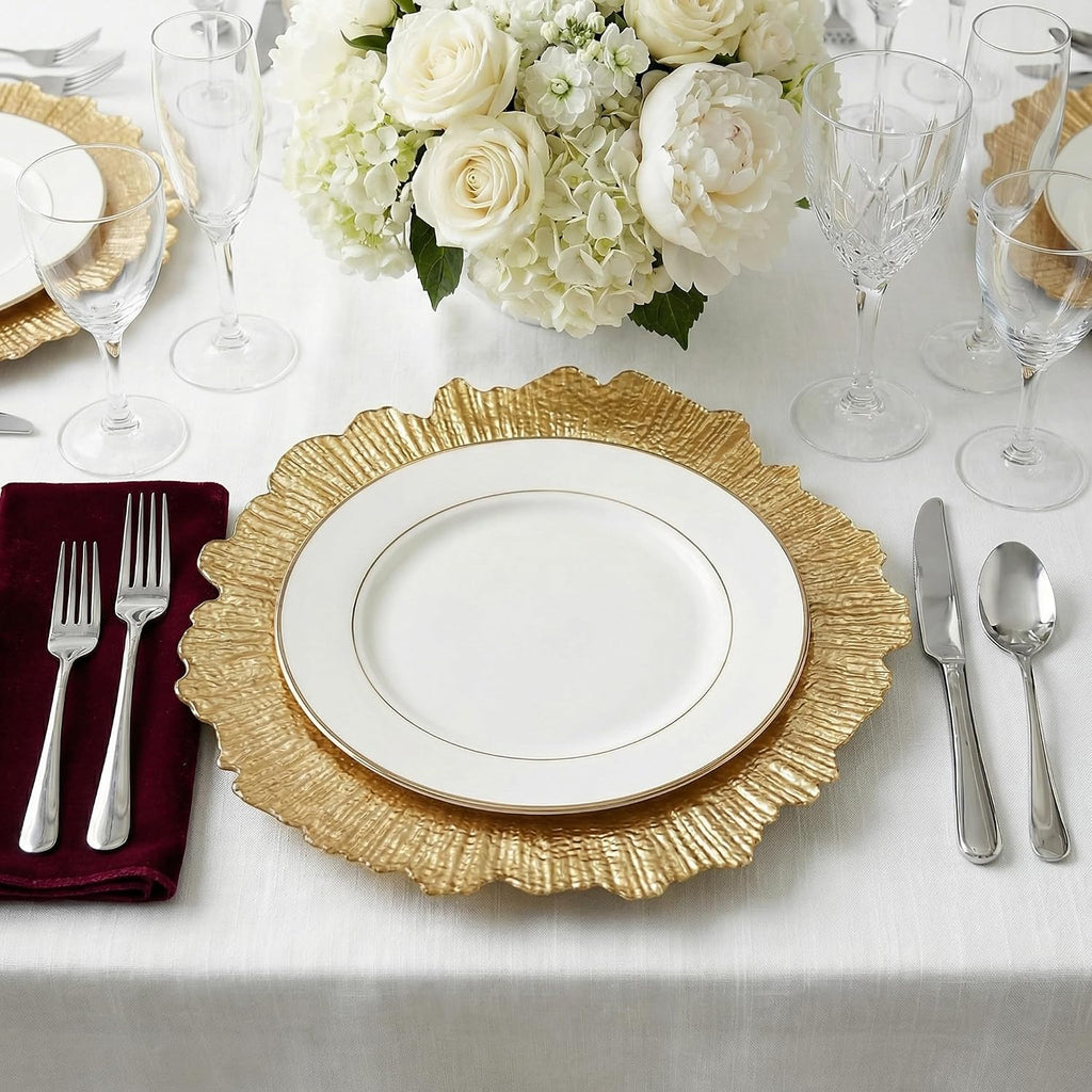Gold Reef Charger Plates,10 Pack 13" Gold chargers for Dinner Plates - Set of 10