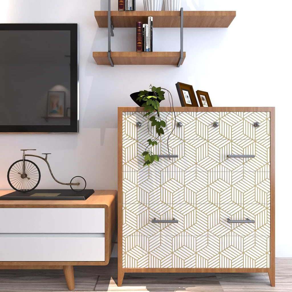 Geometric Contact Paper Peel and Stick Wallpaper Gold 17.7"×393" | Self Adhesive, Removable Wallpaper /Bathroom