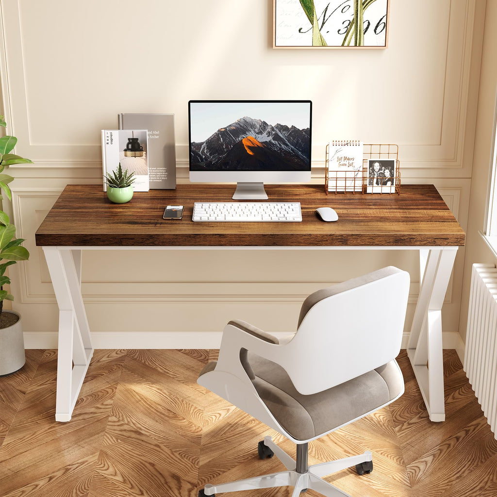 55 Inch Large Simple Industrial Computer Desk Study Writing Table Home Office Workstation, Brown
