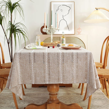 Rectangle Tablecloth 60 x 120 Inch, Farmhouse Boho Linen Table Cloths, Wrinkle Free & Washable Tablecloths for Dining