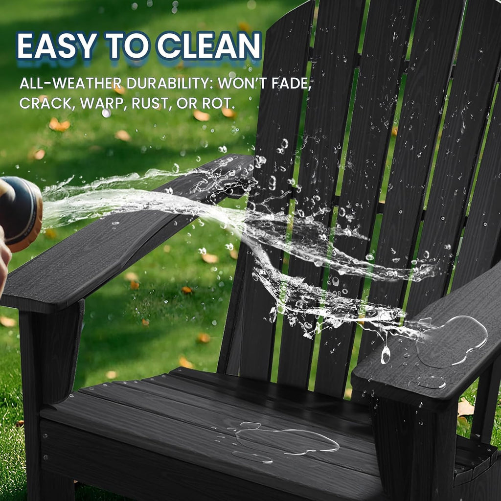 Farmhouse Adirondack Chair Wood Texture, Poly Lumber Patio Chairs, Pre-Assembled Weather Resistant Outdoor Chairs for