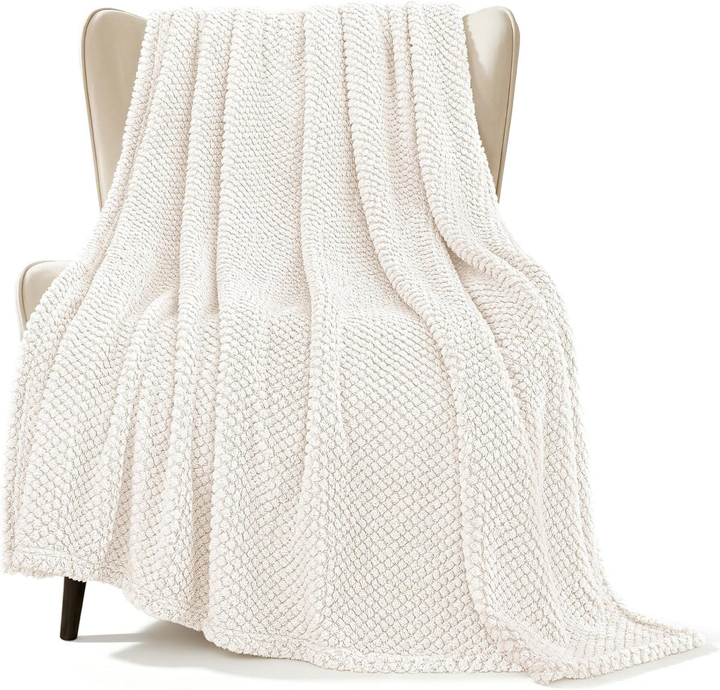 Extra Large Fuzzy Fleece Throw Blanket, 50x70 Inch Fluffy Warm Soft Jacquard Blankets for All Season, Lightweight and