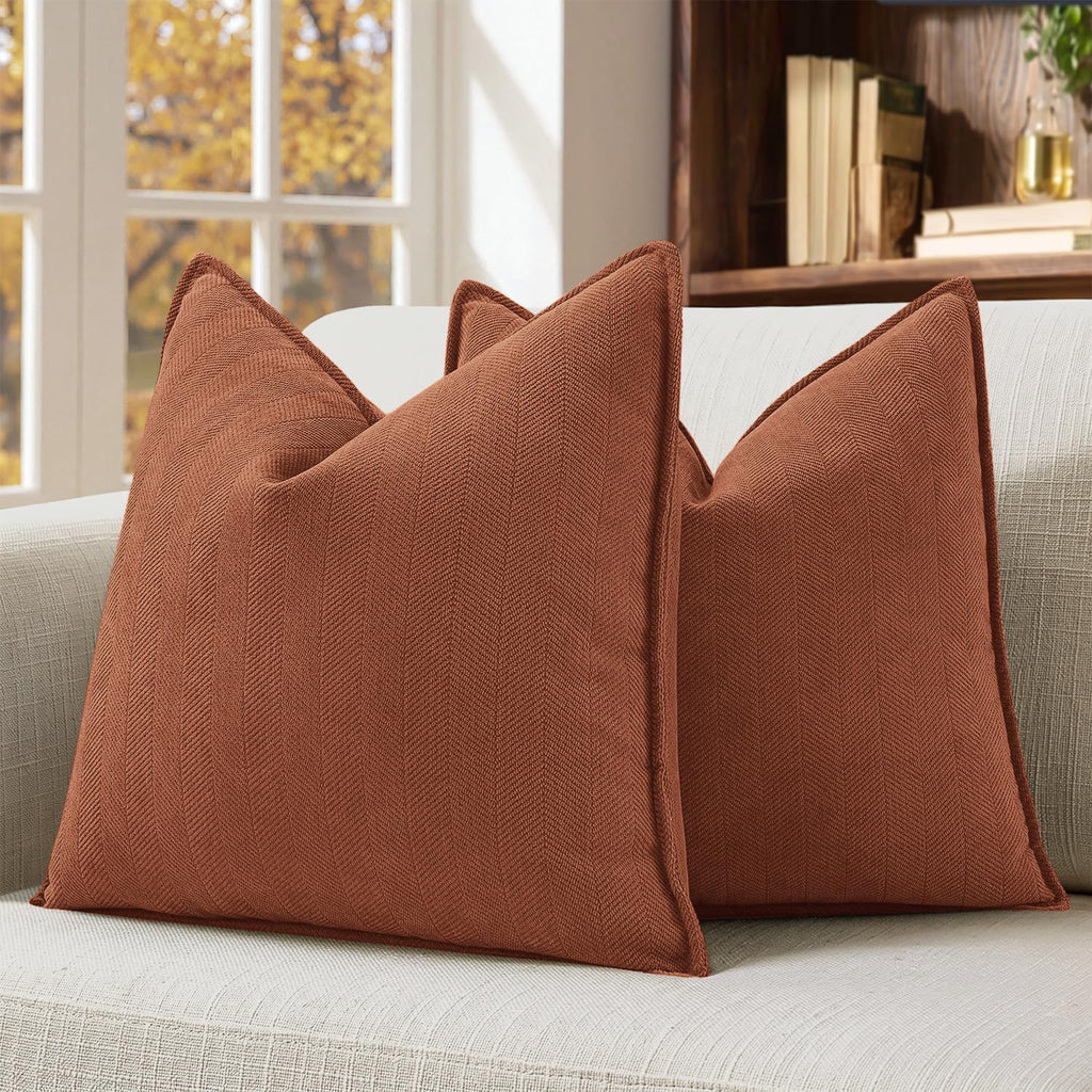 Pack of 2 Fall Burnt Orange Decorative Chenille Pillow Covers 18x18