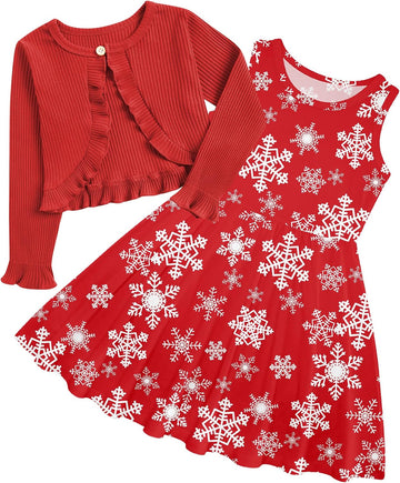 Girl Sleeveless Dresses with Long Sleeve Ruffle Cardigan