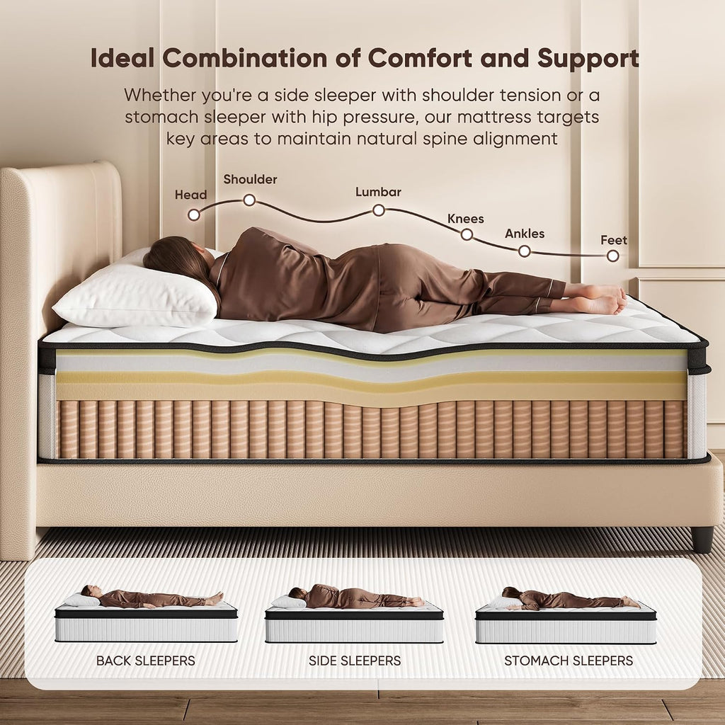 King Size Mattress, 12 Inch Hybrid Mattress King Size in a Box, Medium Firm | King Mattress with Cooling Gel Memory