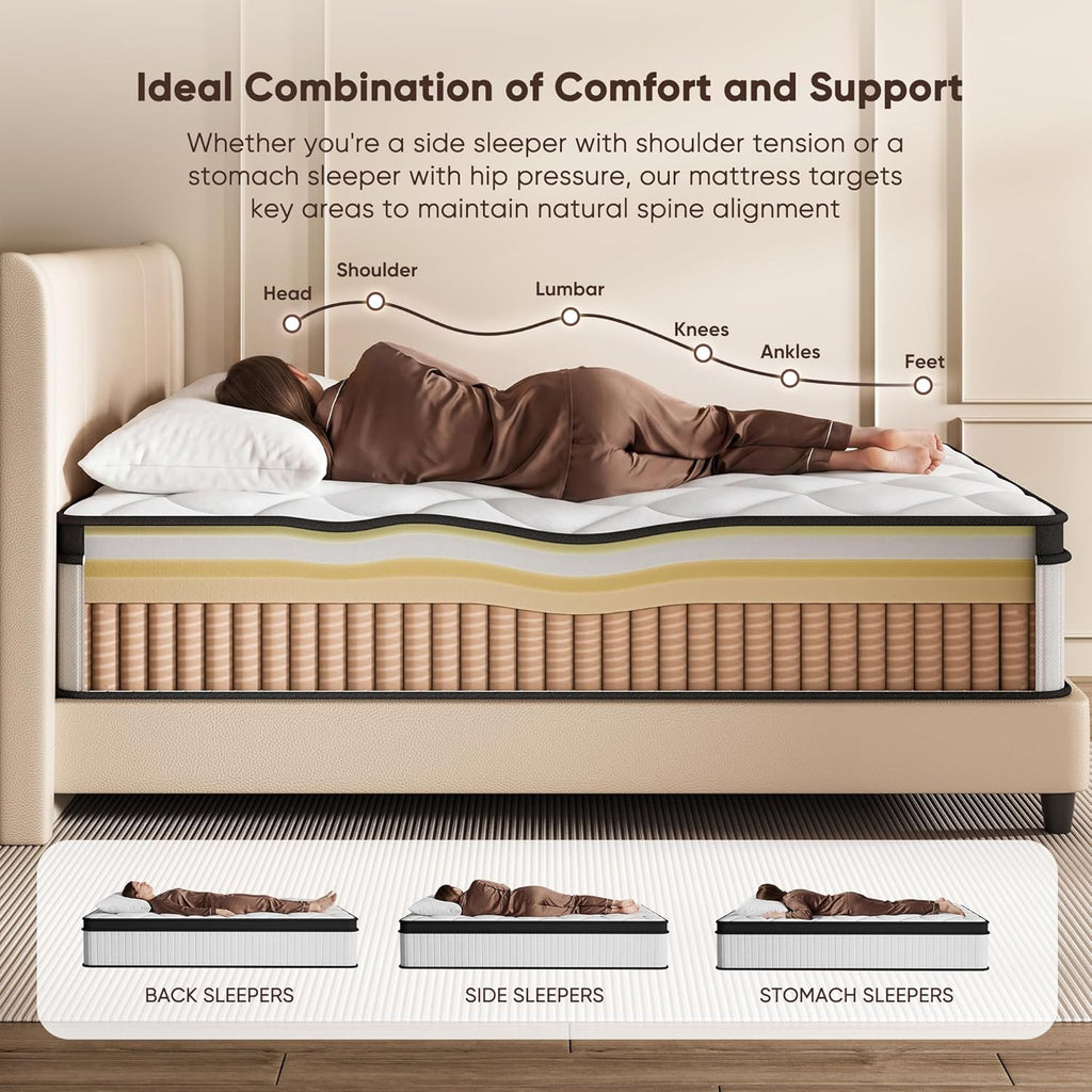 Mattress Queen Size, 12 Inch Hybrid Queen Mattress in a Box, Medium Firm | Queen Size Mattress with Cooling Gel
