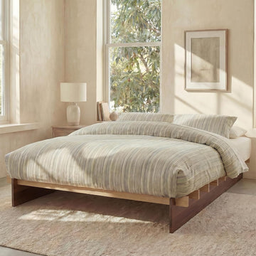 Wood Platform Bed Frame, Platform Bed Frame with Wooden Slats, 10 Min Tool Free Assembly, Japanese