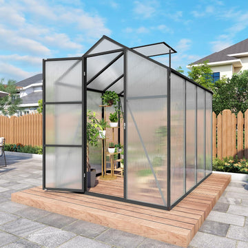 Walk-in Greenhouse 6x14FT, Aluminum Frame Polycarbonate Green House Kit, Heavy-Duty Plant Shelter with Vent Windows &