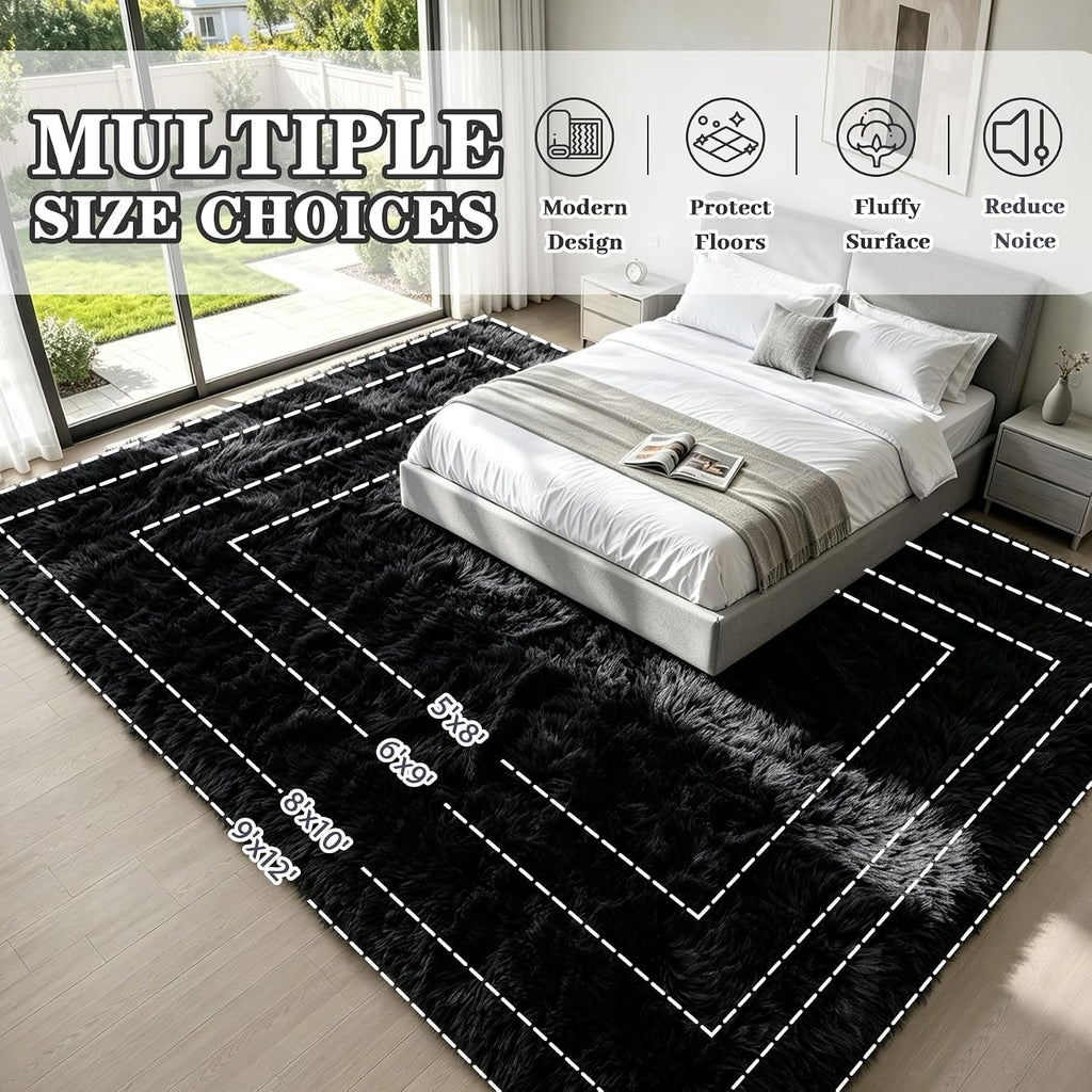 Fluffy Shag Area Rugs Bedroom Black Rug