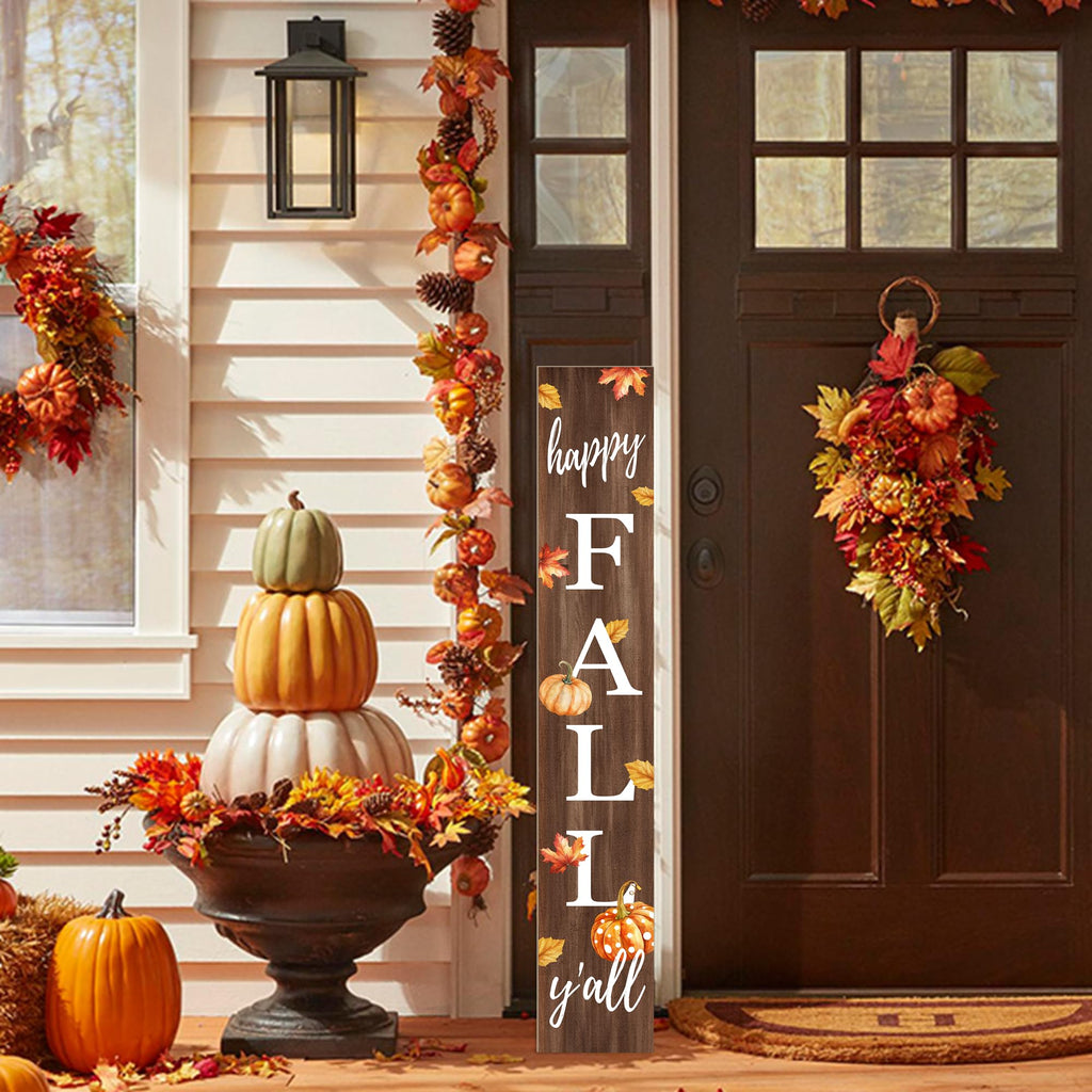 Happy Fall Porch Sign 47" Autumn Pumpkin Front Door Vertical Wooden Welcome Signs Front Door Decorate For Garden Home