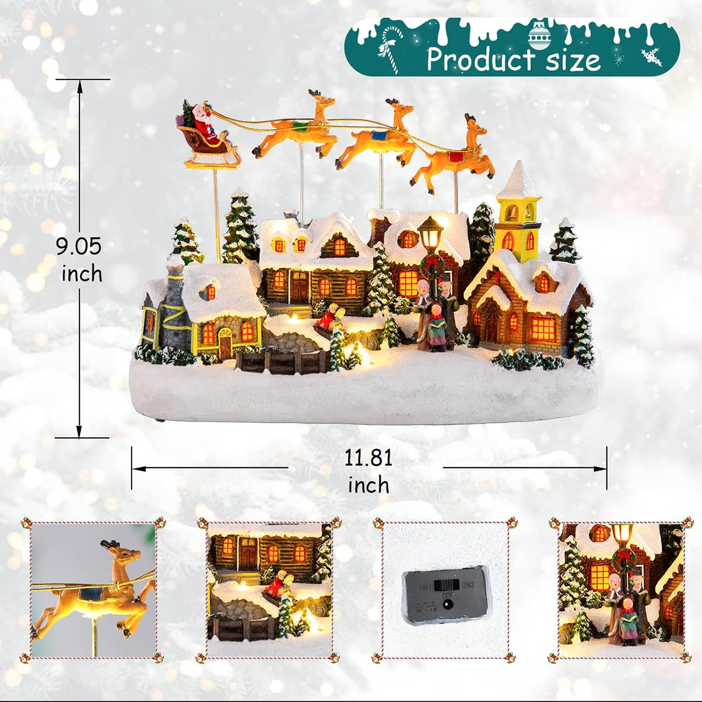 Christmas Village Lighted Decoration Musical Animated Display Christmas Collectible Santa Deer Battery Operated