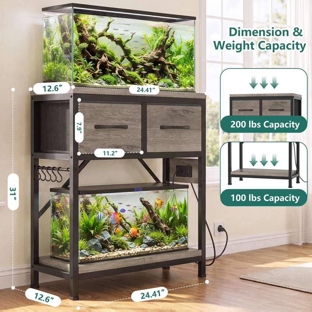 10-20 Gallon Fish Tank Stand with Power Outlets & Storage
