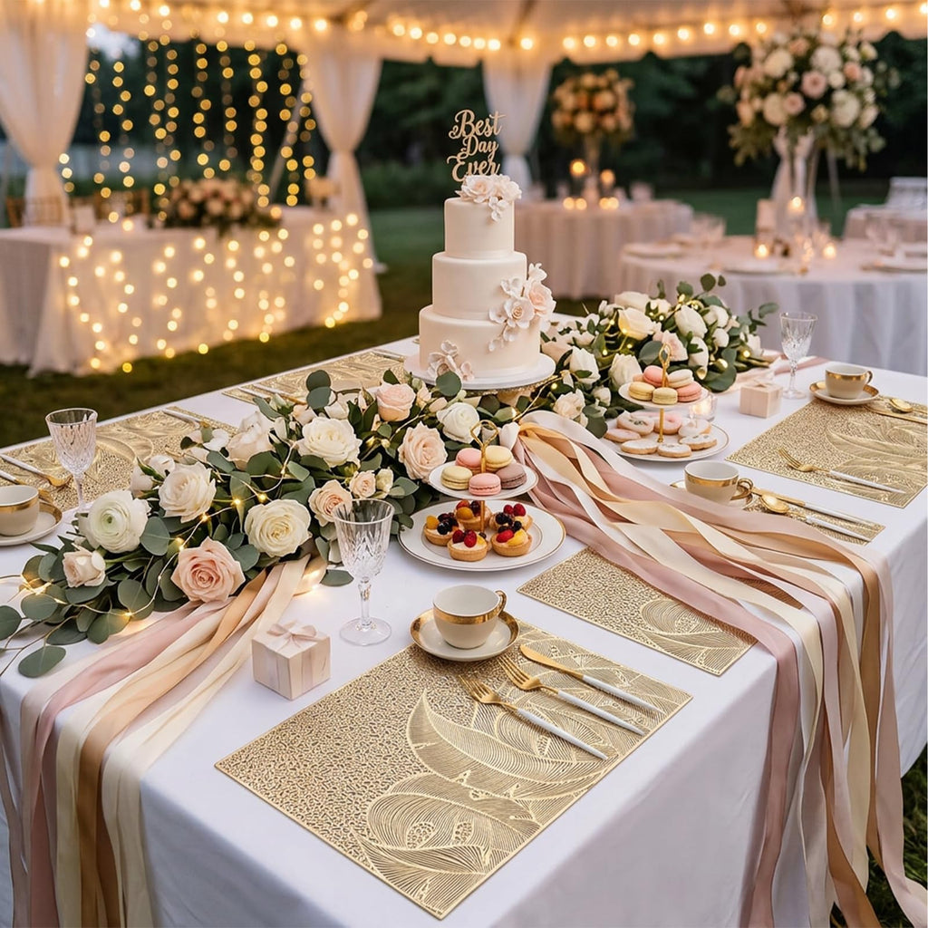 Gold Placemats Set of 6 Wipable Rectangular Table Place Mat Bulk