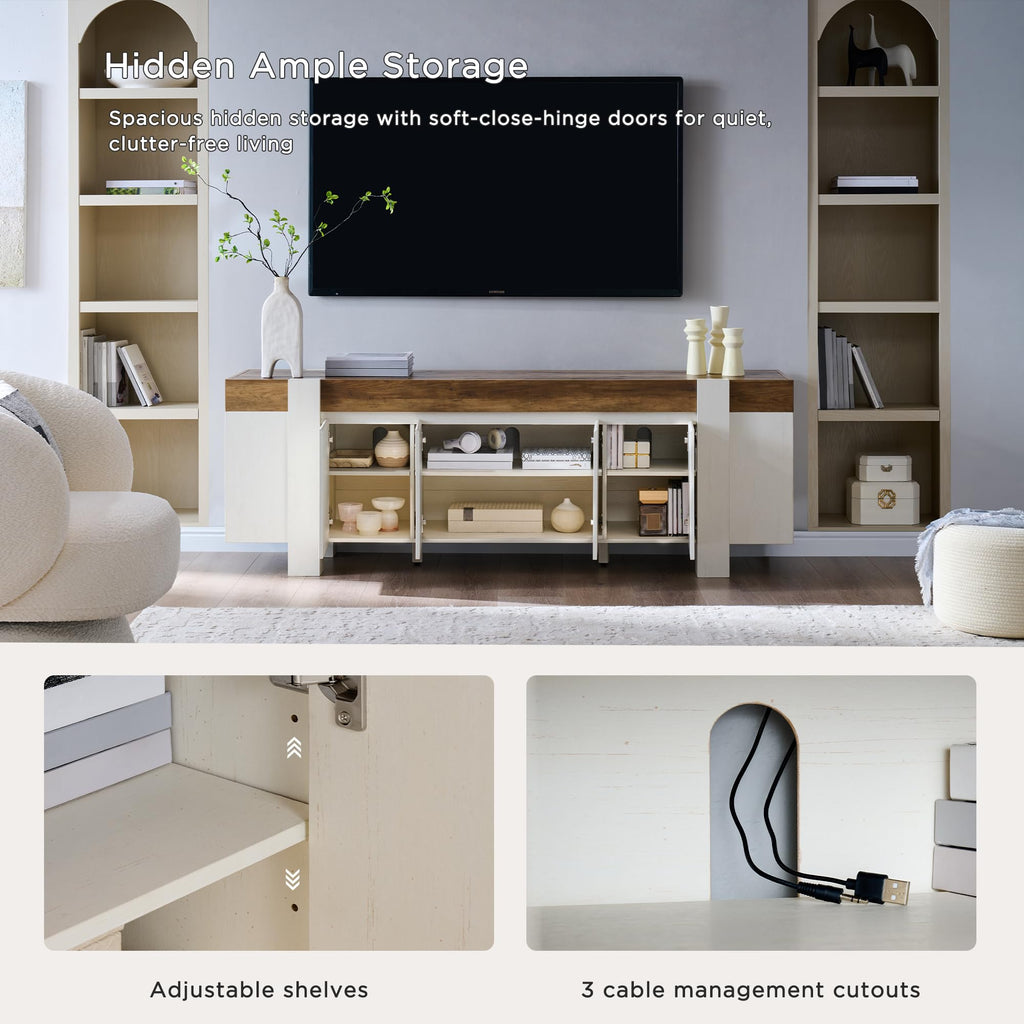 70" Modern Farmhouse TV Stand for TVs up to 80 Inch, Antique White