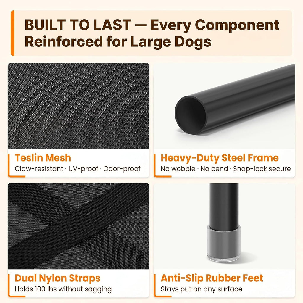 48 Inch Elevated Dog Bed for Large Dogs, Patented Anti-Sag Cot