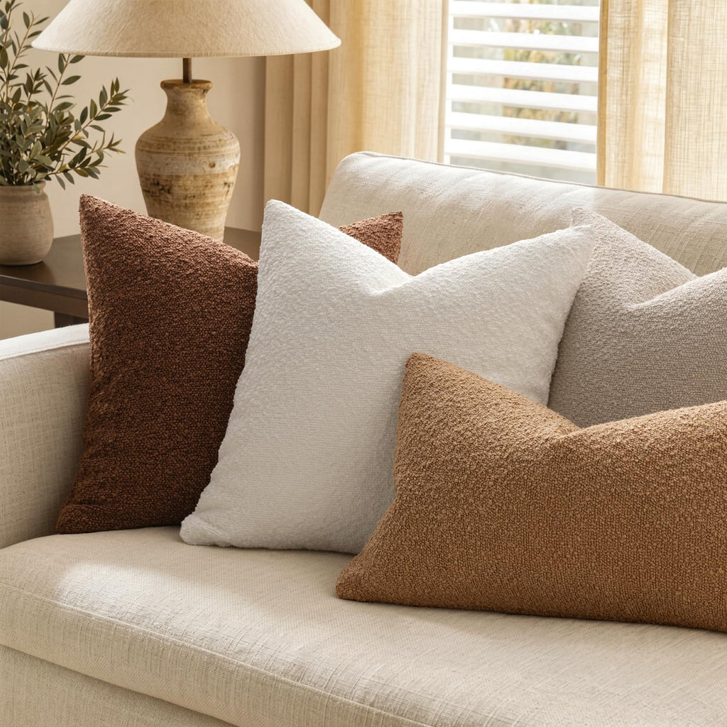 18x18 Decorative Boucle Couch Pillow Covers Oatmeal