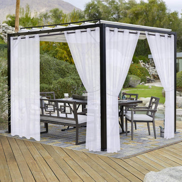 Burlap Linen Look Outdoor Curtain 2 Panels | Waterproof Sheer Curtains for Pergola, Porch, Cabana, Gazebo Grommet