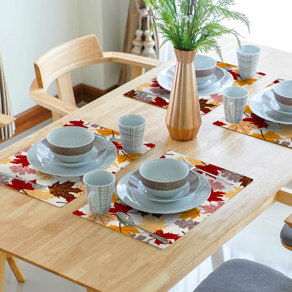 Maple Leaf Placemats Set of 4 Dining, Colorful Fall Autumn Thanksgiving Leaves Non-Slip Washable Linen Place Table