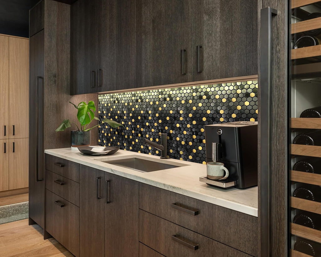 Black and Gold Backsplash Wall Hexagon Mosaic Shower Floor Tile Kitchen Bathroom Tile (Box of 5 Sheets)