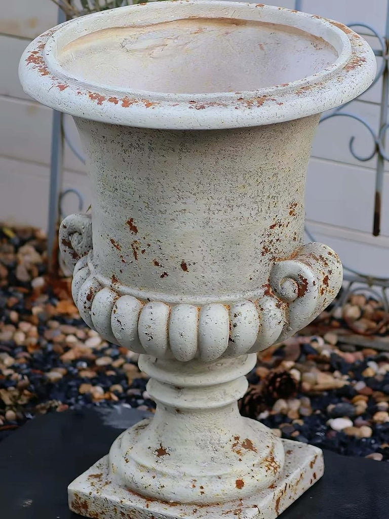 Vintage European Garden Urn Planter, Cement and Fiber Flower Pot, 19.7 Inche Tall, Make Rust Finished, Delivered from