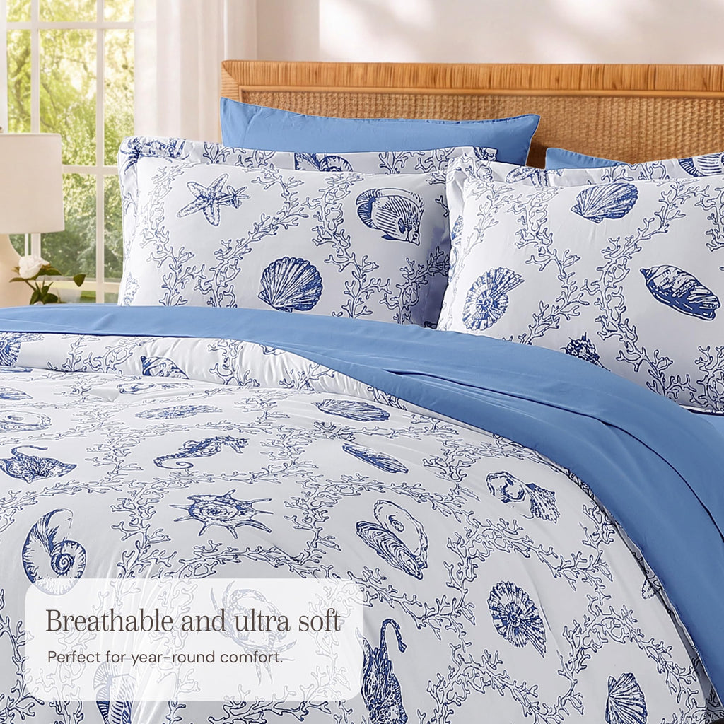 Comforter Set-7 Pieces Coastal Blue Bed in a Bag