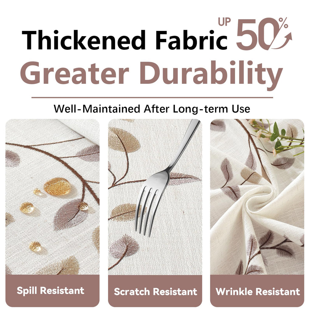 Fall Coffee Leaf Embroidered Rectangle Tablecloth Tassels 55"×120"