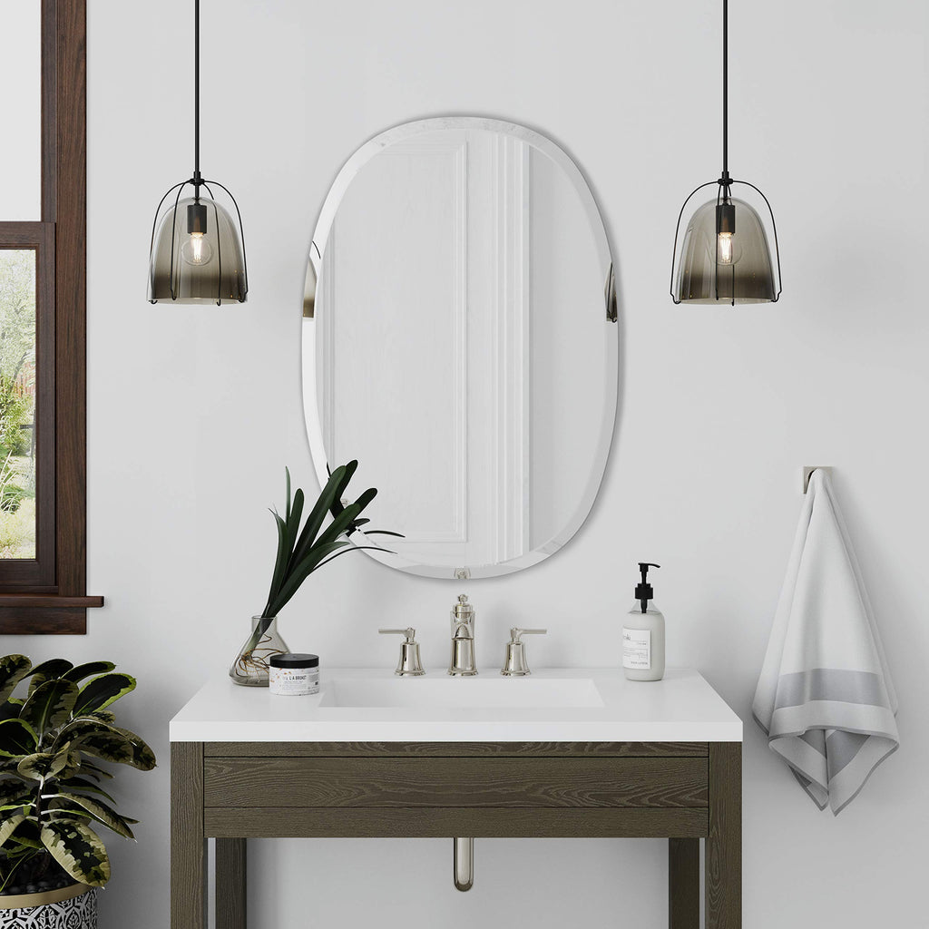 20" x 30" Frameless Oblong Oval Mirror | 1" Beveled Edge | Bathroom Wall Mirror