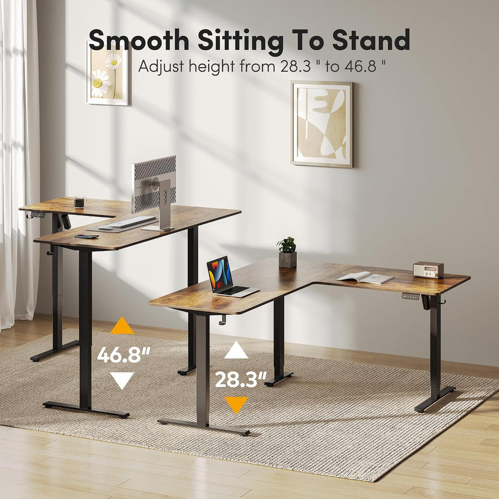 L Shaped Standing Desk - 63 x 55 Inch Electric Adjustable Height Corner Standing Desk, Ergonomic Sit Stand Up Table