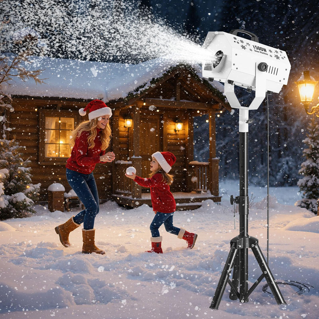 Snow Machine, 1500W Snow Maker Machine with Height Adjustable Stand and Wireless Remote Control, High Output Portable