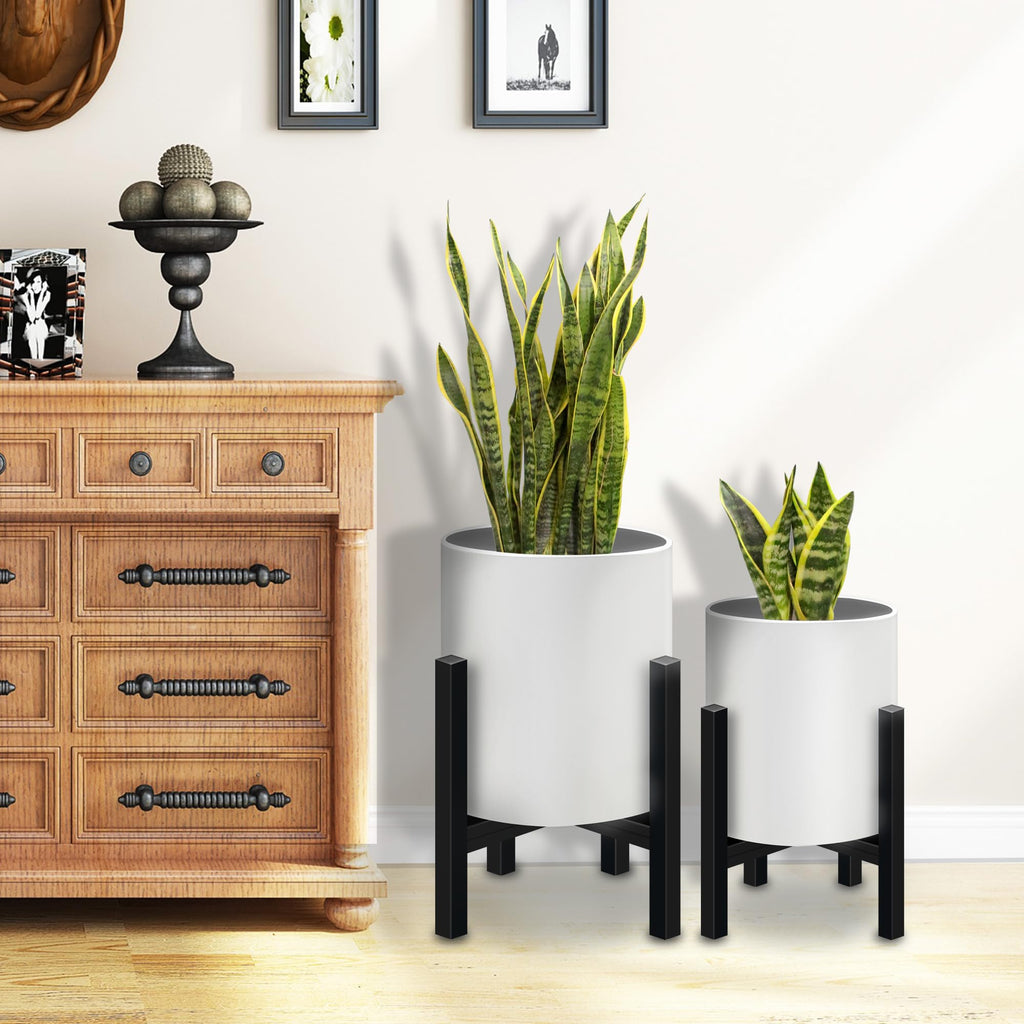 12 inch & 10 inch Plant Pot with Stands Set of 2 with Drainage Plug