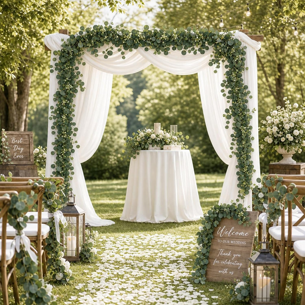 6Ft Artificial Eucalyptus Garland, Faux Eucalyptus Plants Greenery Leaves Fake Vines for Table Home Wedding - Set of 4
