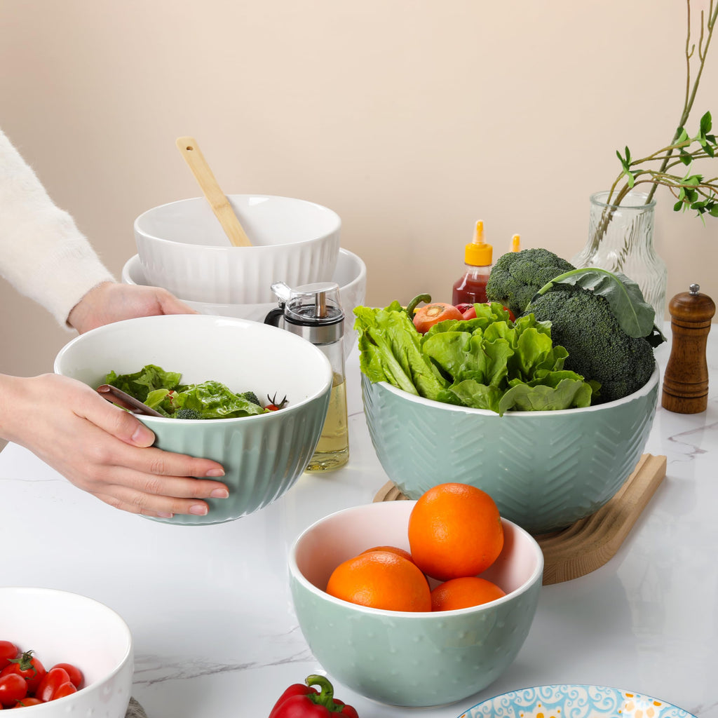 Ceramic Nesting Mixing Bowls, Set of 3 Avocado Green