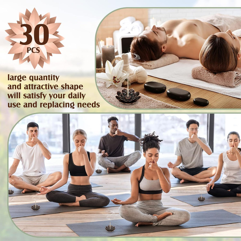 Lotus Incense Holder Ash Catcher for Sticks, Retro, Bronze - Set of 30