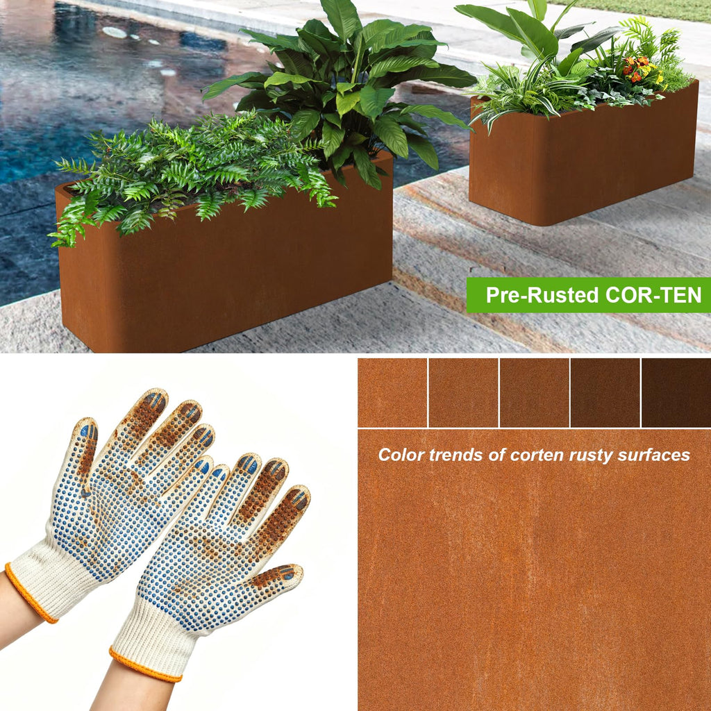 Cor-ten Steel Planters 36" L x 15" W x 15" H, Rectangular Outdoor Planters