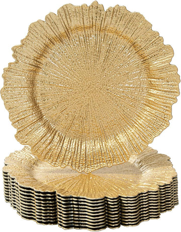Gold Charger Plates, Reef Plate Chargers for Dinner Plate, Round Plastic Table Chargers for Thanksgiving - Set of 12