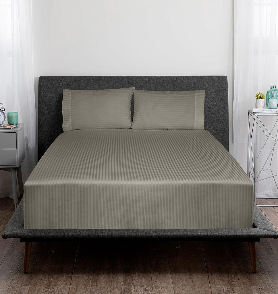 300 Thread Count 100% Long Staple Combed Cotton Striped Sheet Set - 4 Piece Full Bed Sheets - 1 Fitted, 1 Flat, 2